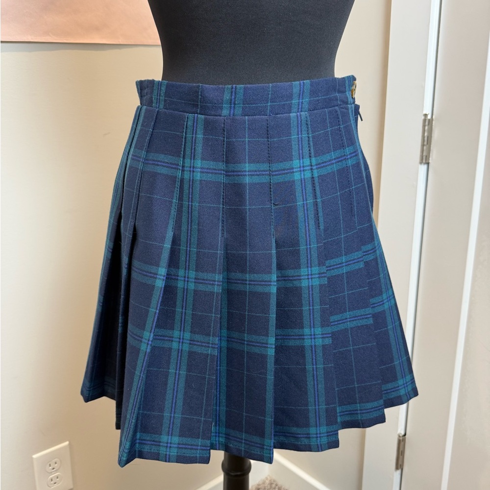 Wild Fable Plaid Blue and Green Mini Skater Skirt with Pleats